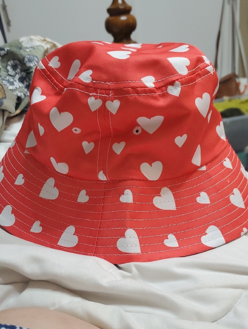 Red Heart Print Bucket Hat
